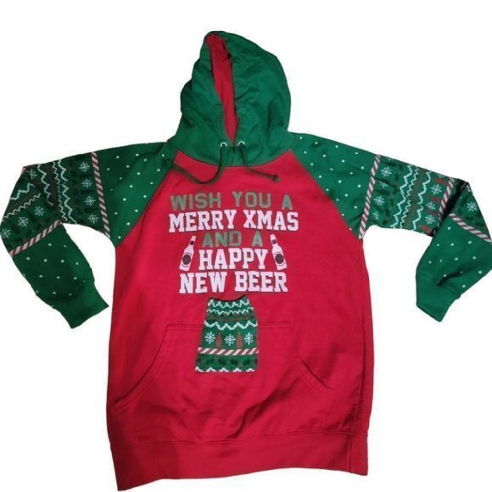 Spencer's Christmas‎ hoodie with beer pocket size medium ugly Christmas